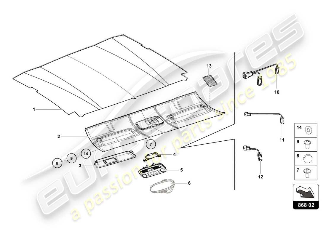 lamborghini lp580-2 coupe (2018) adorno del techo diagrama de piezas