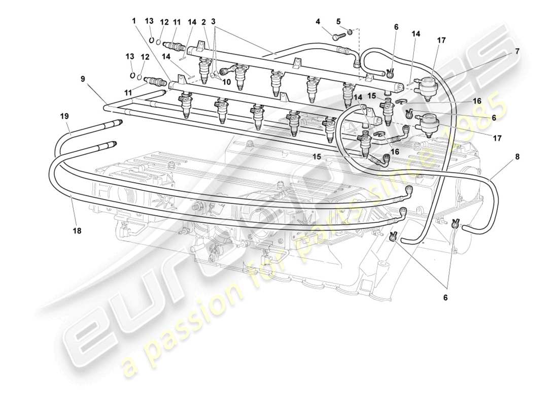 lamborghini murcielago coupe (2002) diagrama de piezas del sistema de admisión