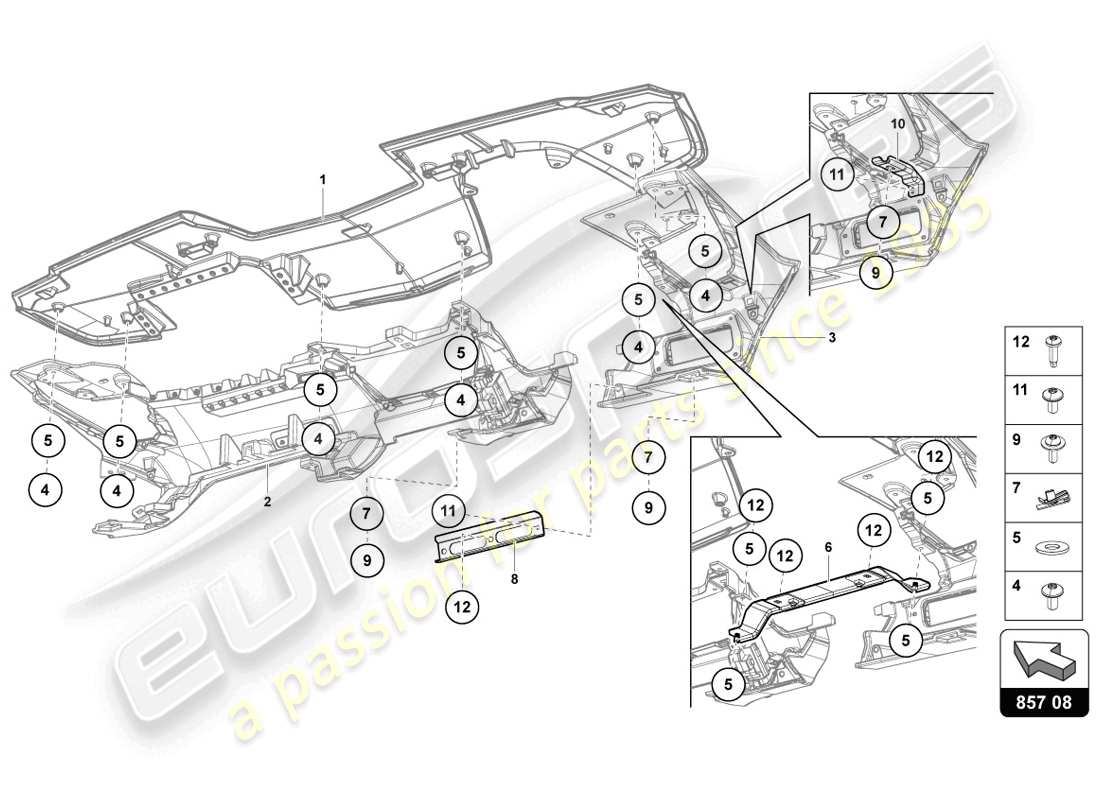 lamborghini 2014 (lp720-4 coupe 50) diagrama de piezas del panel de instrumentos
