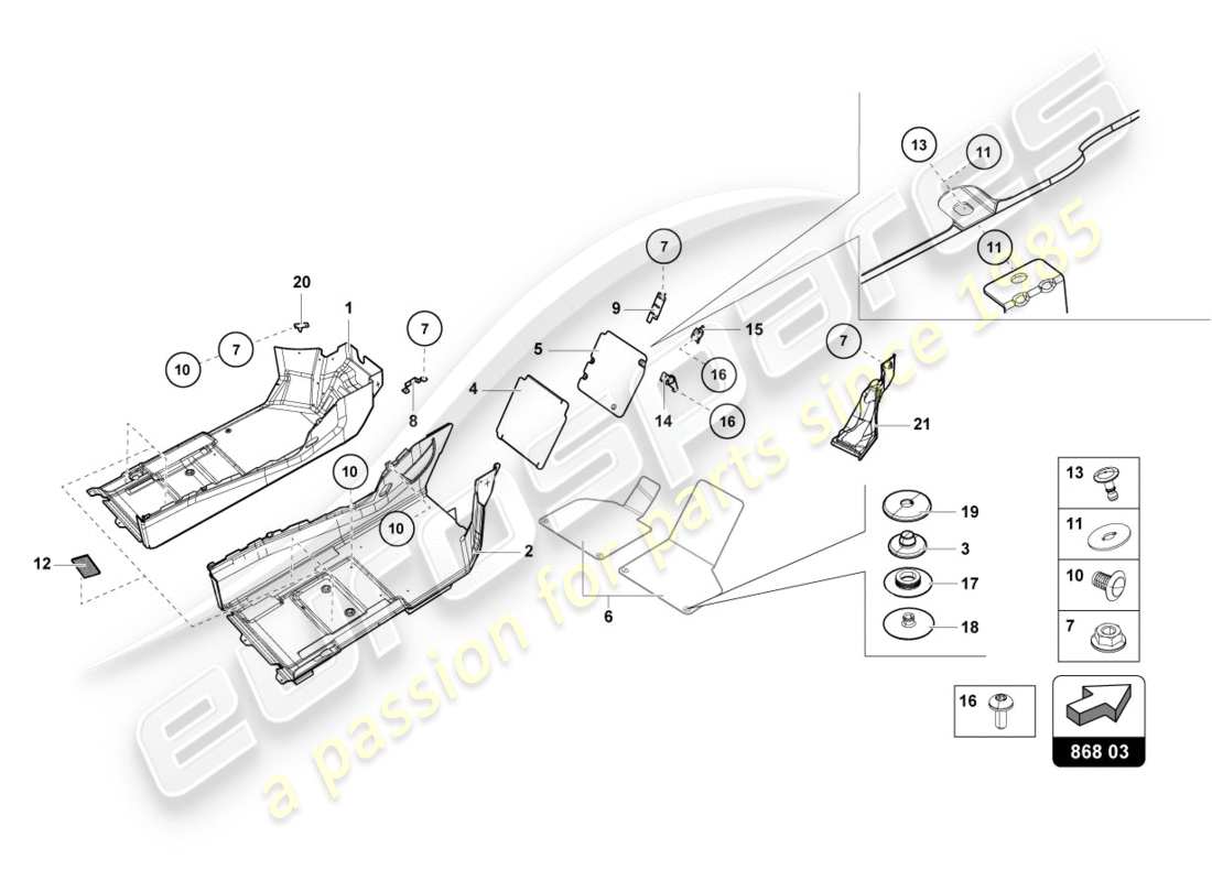 lamborghini lp610-4 spyder (2019) placa de aislamiento de ruido interior diagrama de piezas