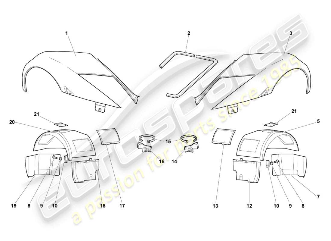 lamborghini murcielago coupe (2003) diagrama de pieza del ala delantera