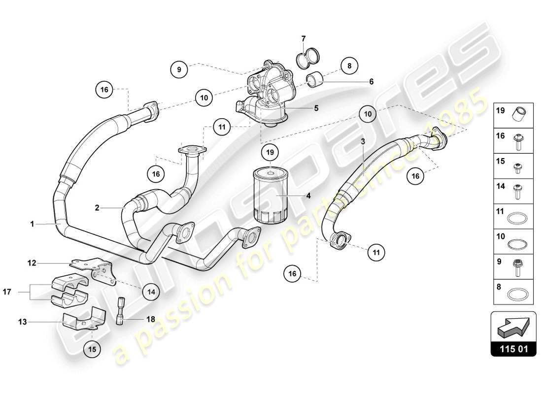 lamborghini 2014 (lp720-4 coupe 50) diagrama de piezas del filtro de aceite