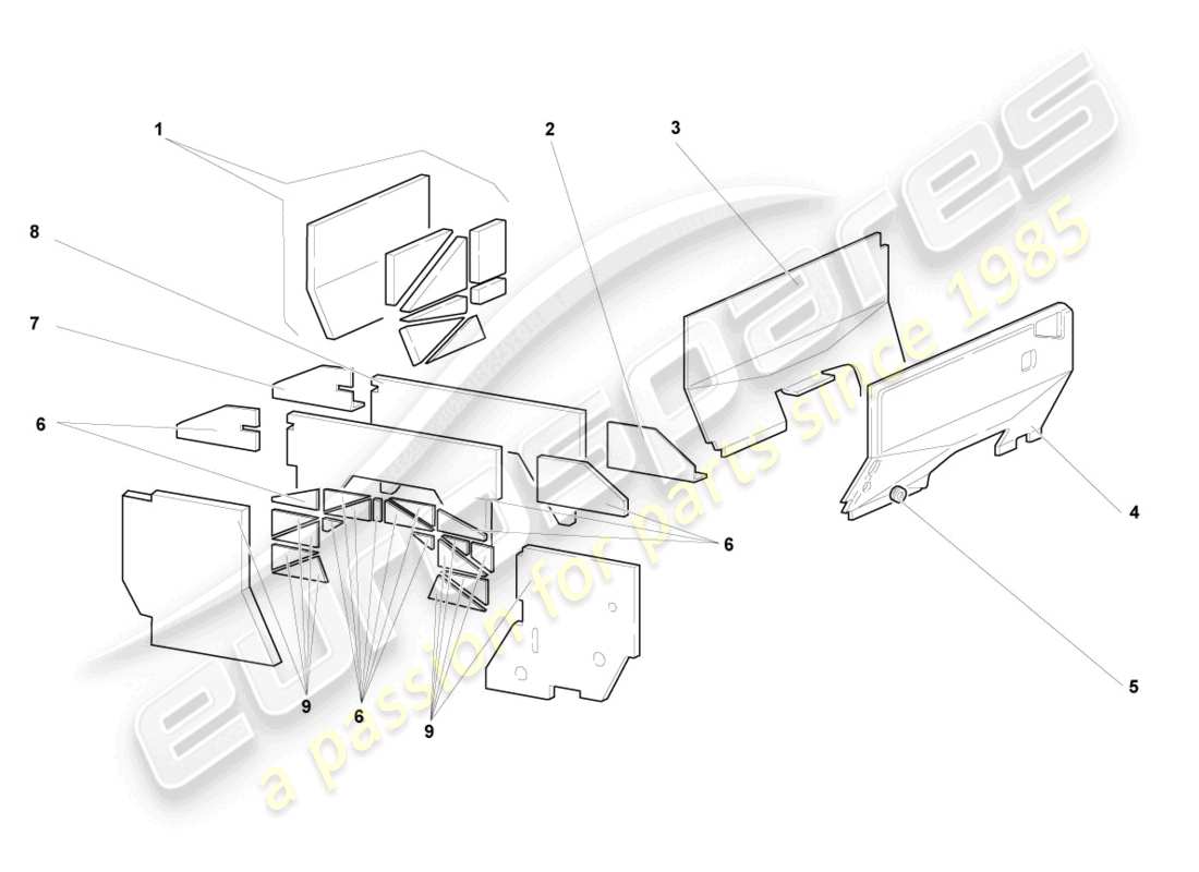 lamborghini murcielago coupe (2003) diagrama de piezas del escudo térmico