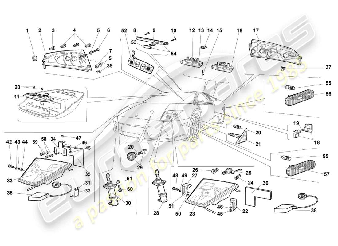 lamborghini murcielago coupe (2002) diagrama de piezas de iluminación