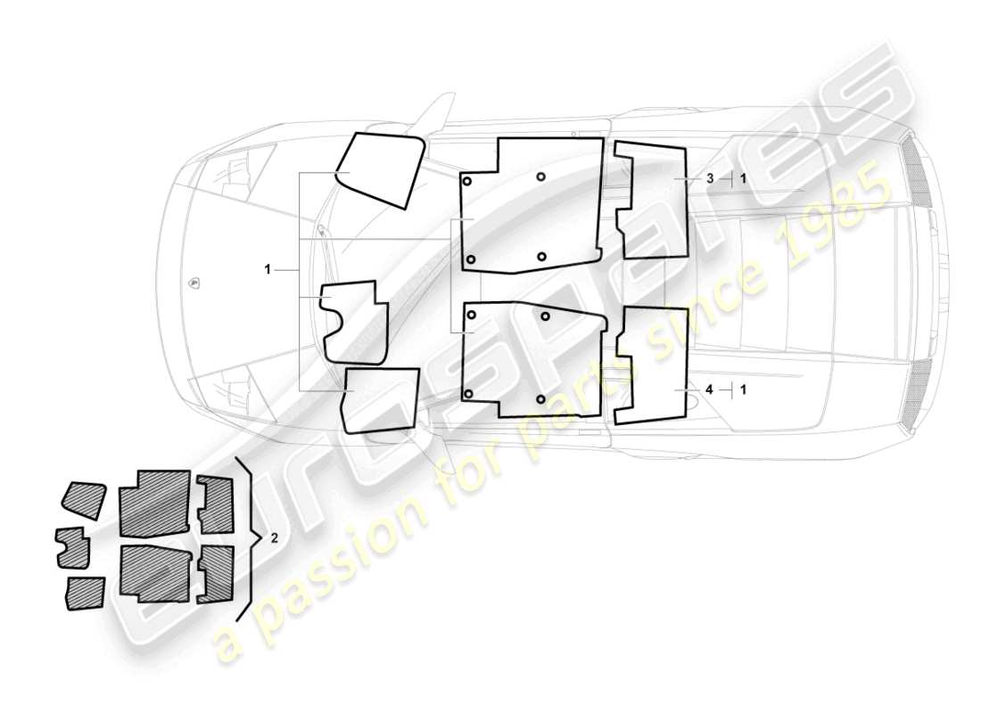 lamborghini murcielago coupe (2003) suelo (alfombra) diagrama de piezas