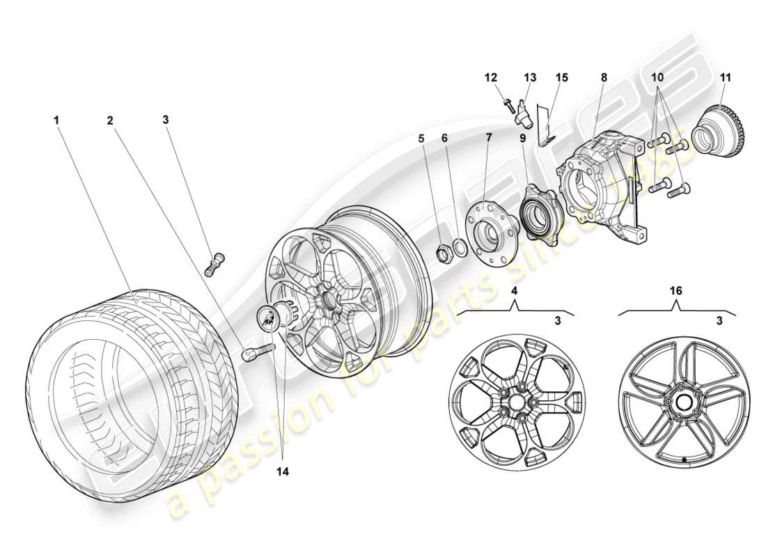 lamborghini murcielago roadster (2005) diagrama de pieza delantero de la carcasa de cojinete de rueda