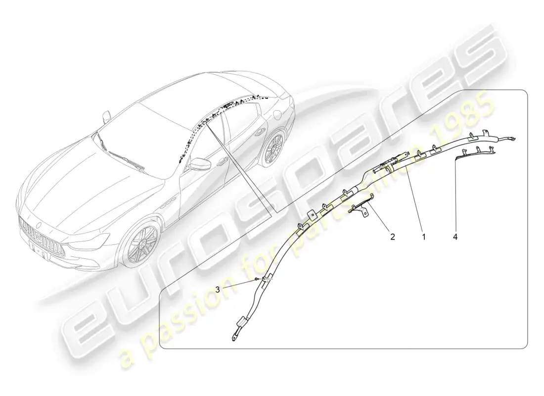 maserati ghibli (2014) sistema de bolsa de ventana diagrama de piezas