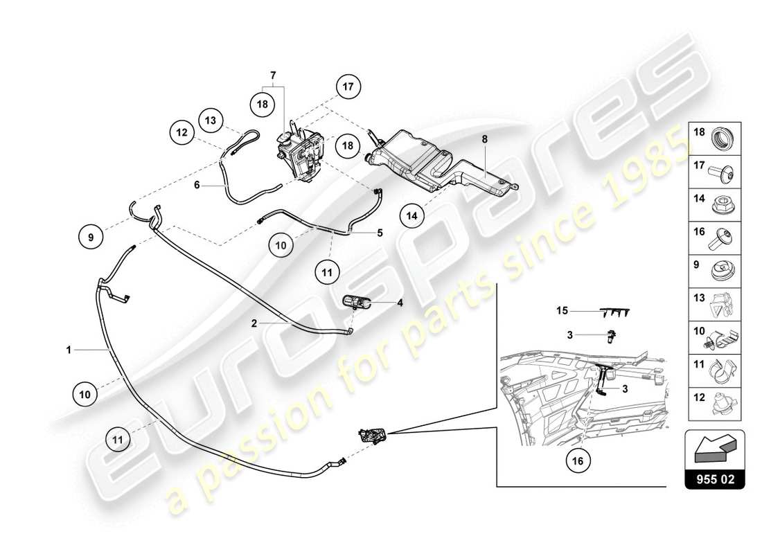 lamborghini evo spyder (2020) sistema arandela diagrama de piezas