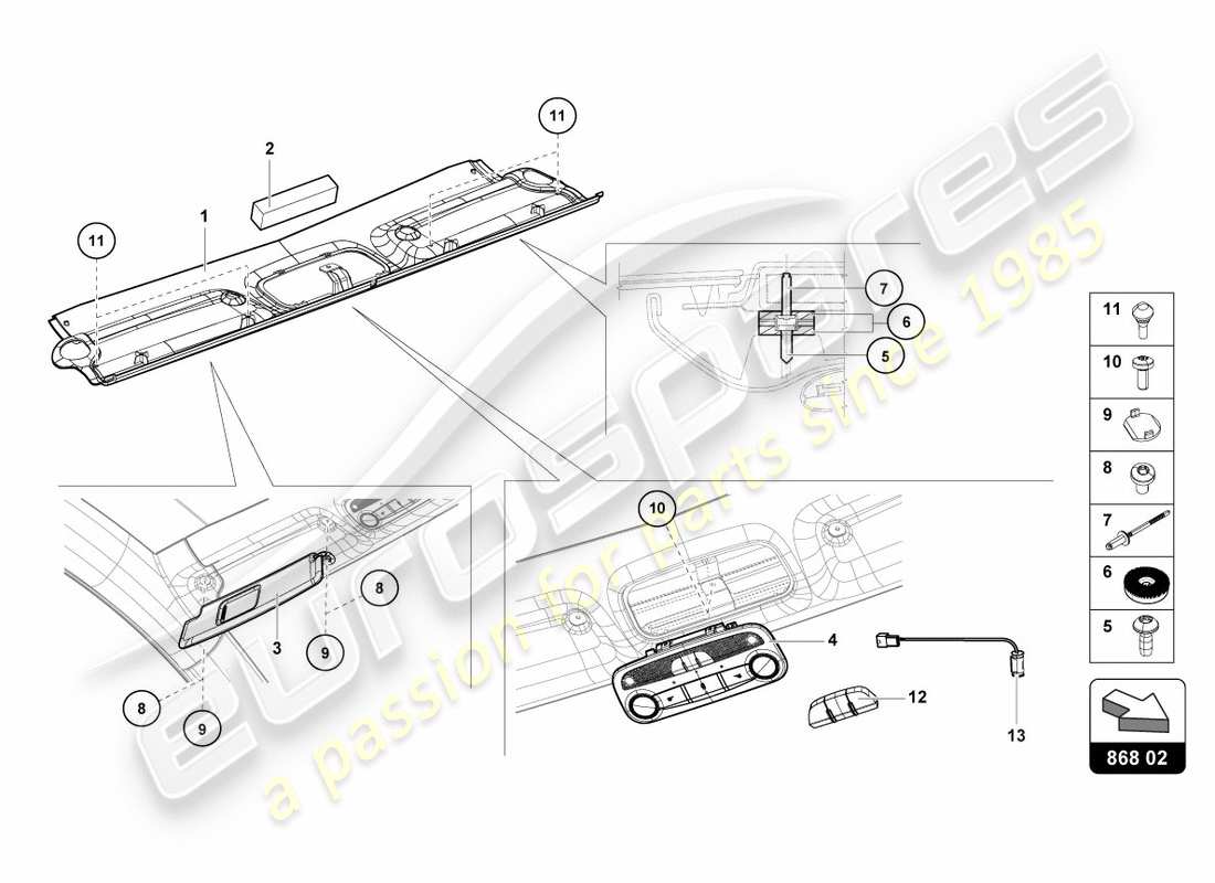 lamborghini lp700-4 coupe (2012) diagrama de piezas del guarnecido del marco del techo