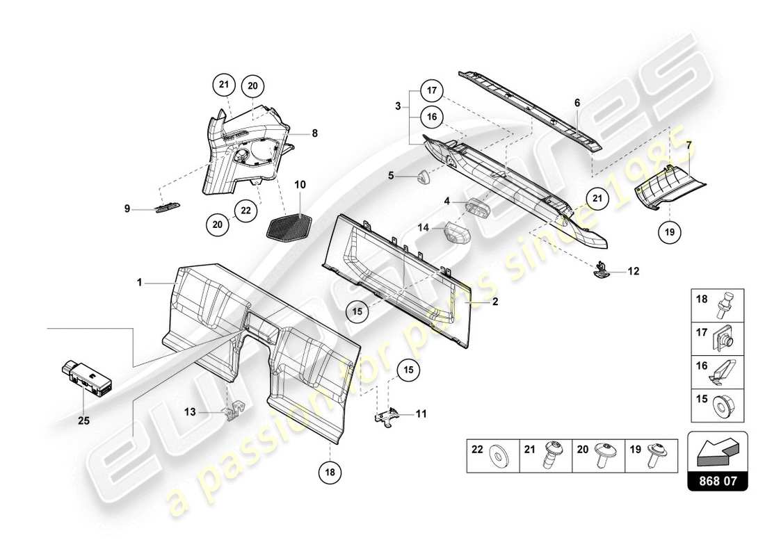 lamborghini 2020 (evo coupe) decoración interior diagrama de piezas