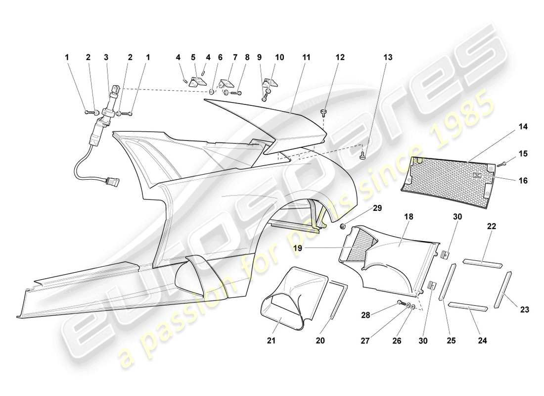 lamborghini murcielago coupe (2002) diagrama de piezas de moldura del panel lateral