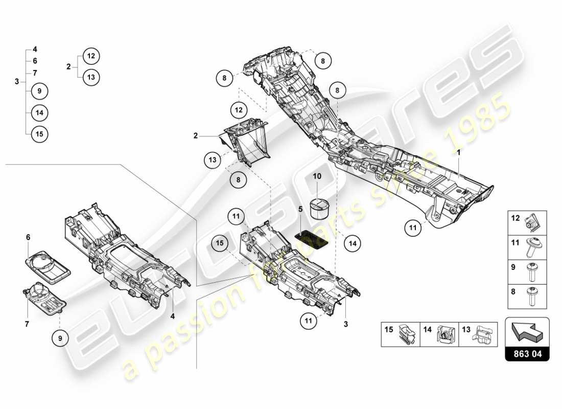 lamborghini 2018 (performante spyder) diagrama de piezas del túnel