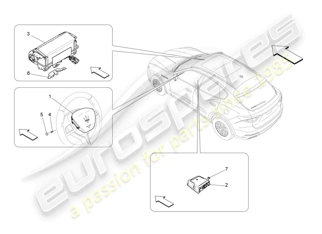 maserati levante (2017) sistema de airbag delantero diagrama de piezas