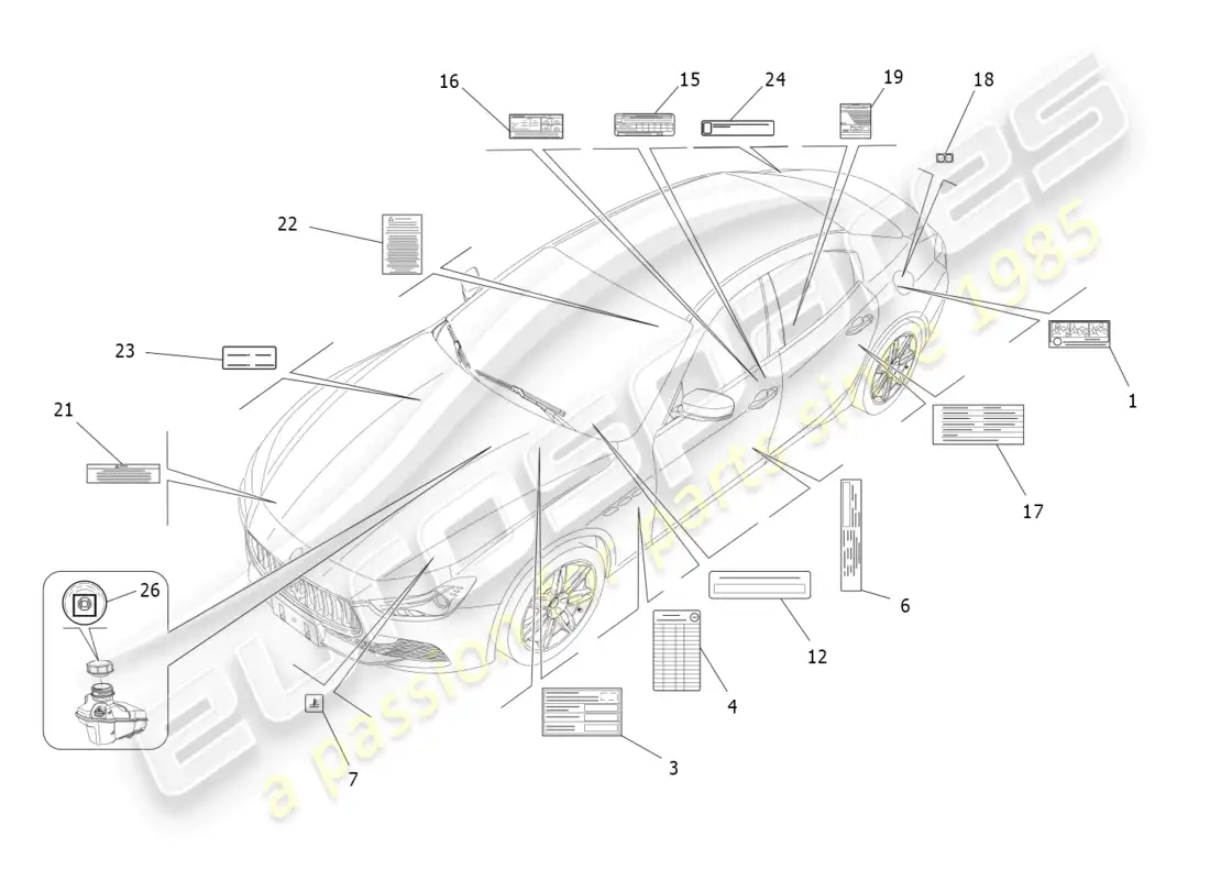 maserati ghibli (2014) pegatinas y etiquetas diagrama de piezas