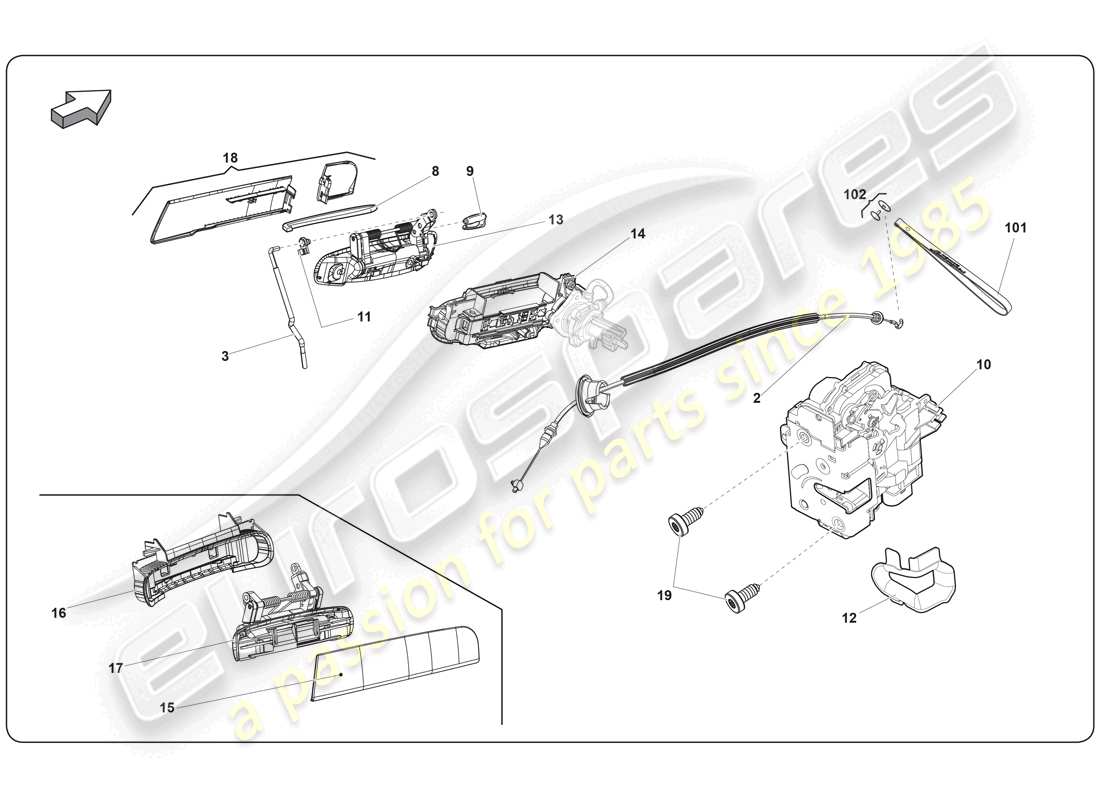 lamborghini super trofeo (2009-2014) puerta diagrama de piezas
