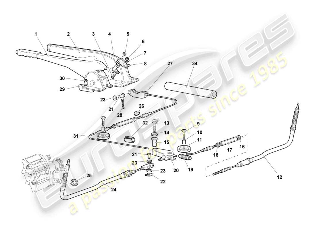 lamborghini murcielago roadster (2005) diagrama de piezas de la palanca de freno