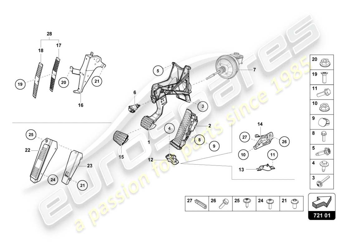 lamborghini lp580-2 spyder (2018) freno y aceleración. palanca mecanica. diagrama de piezas