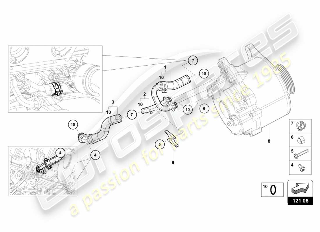 lamborghini 2020 (performante coupe) mangueras y tubos de refrigerante diagrama de piezas