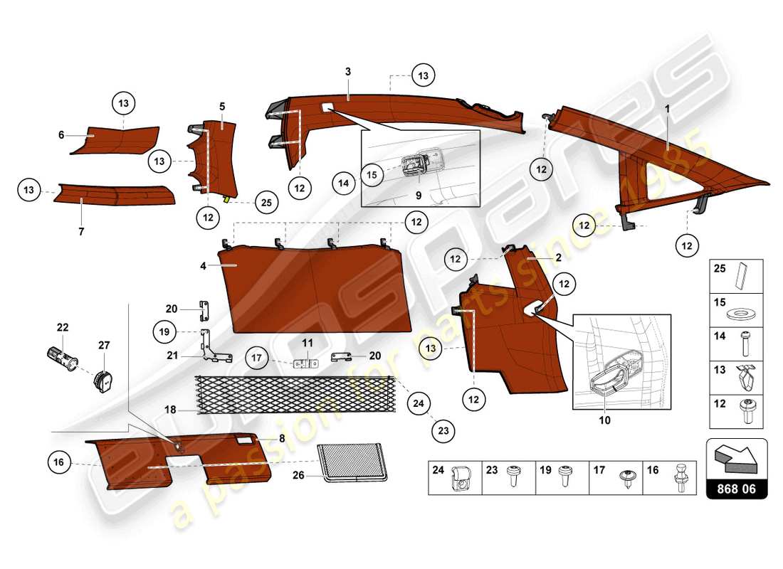 lamborghini lp770-4 svj coupe (2020) decoración interior diagrama de piezas