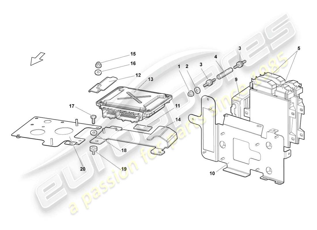 lamborghini murcielago roadster (2005) diagrama de piezas de la unidad de control del motor