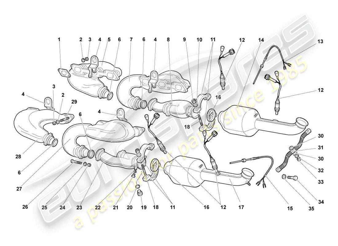 lamborghini murcielago coupe (2002) colectores de escape diagrama de piezas