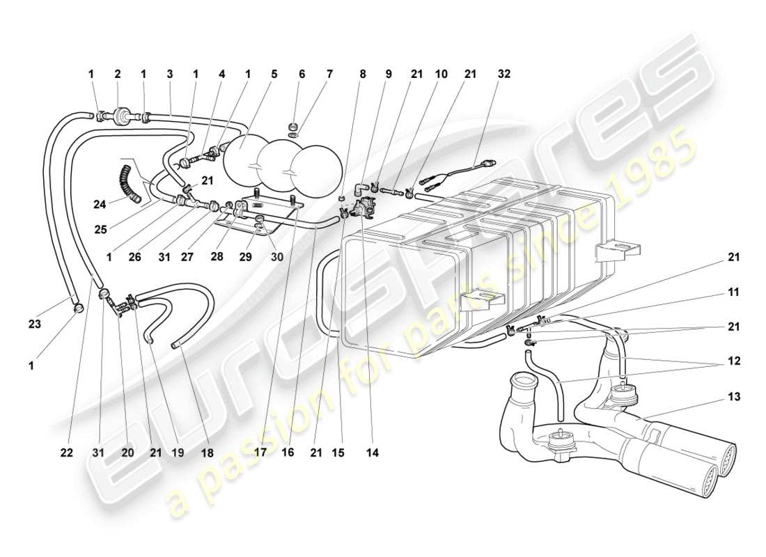 lamborghini murcielago coupe (2002) diagrama de piezas del sistema de vacío