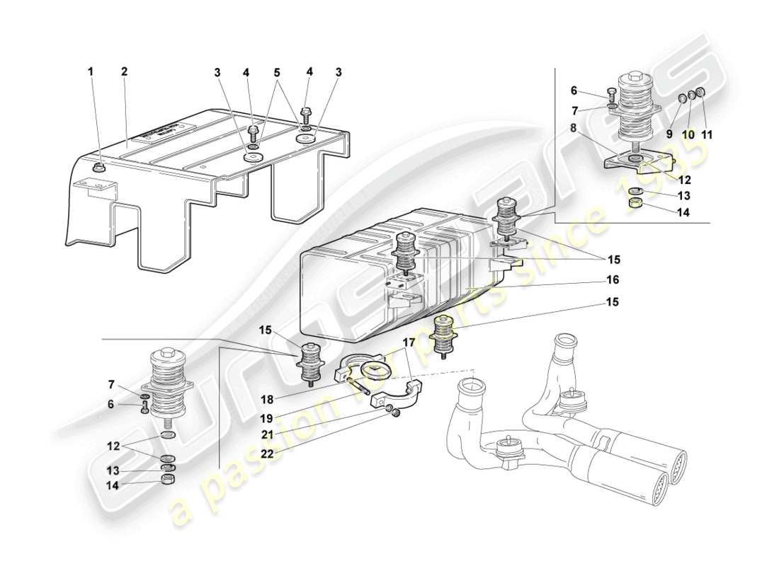 lamborghini murcielago roadster (2005) diagrama de piezas del silenciador trasero