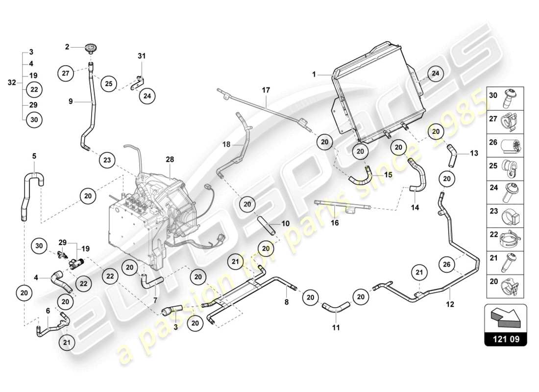 lamborghini sian (2021) sistema de refrigeración diagrama de piezas