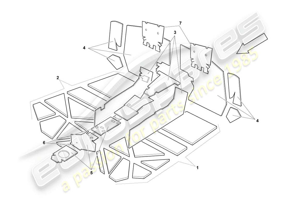 lamborghini murcielago coupe (2003) absorbentes de sonido diagrama de piezas