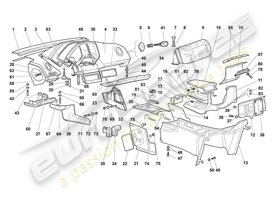 lamborghini murcielago coupe (2004) panel diagrama de piezas