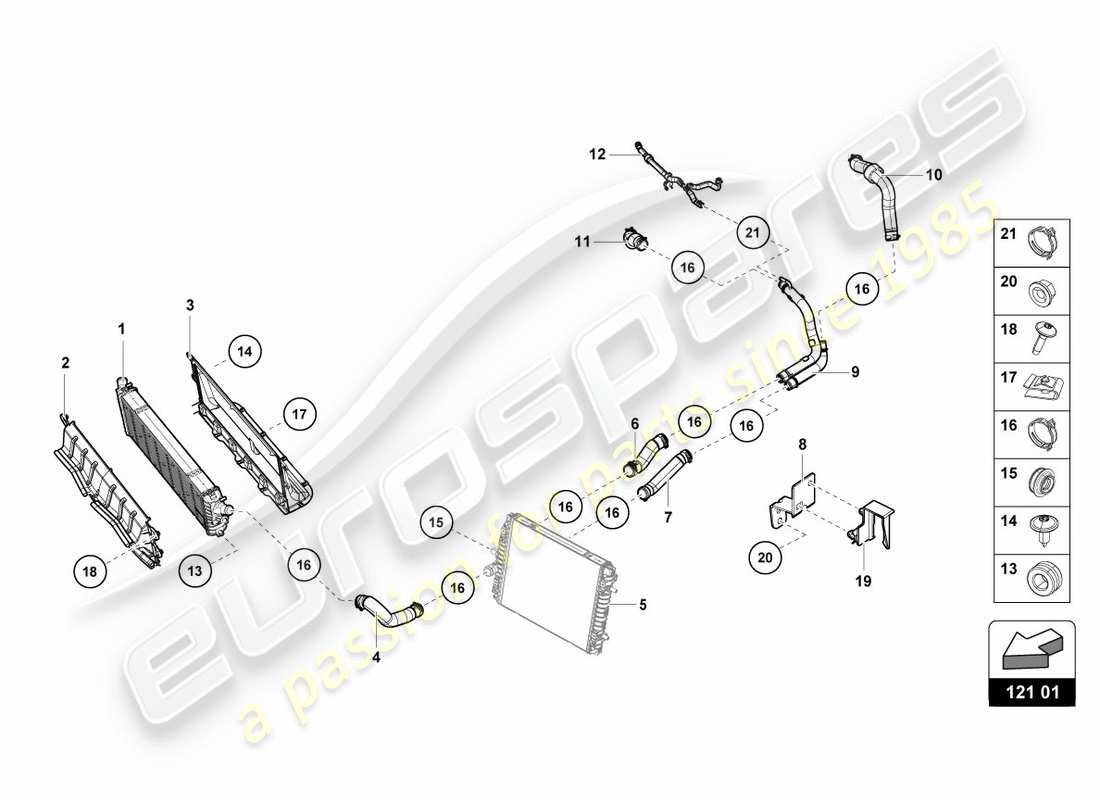 lamborghini lp600-4 zhong coupe (2016) enfriador para refrigerante centro delantero diagrama de piezas