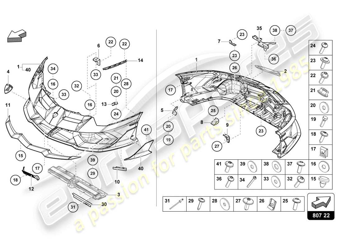 lamborghini 2020 (lp770-4 svj coupe) parachoques completo diagrama de pieza