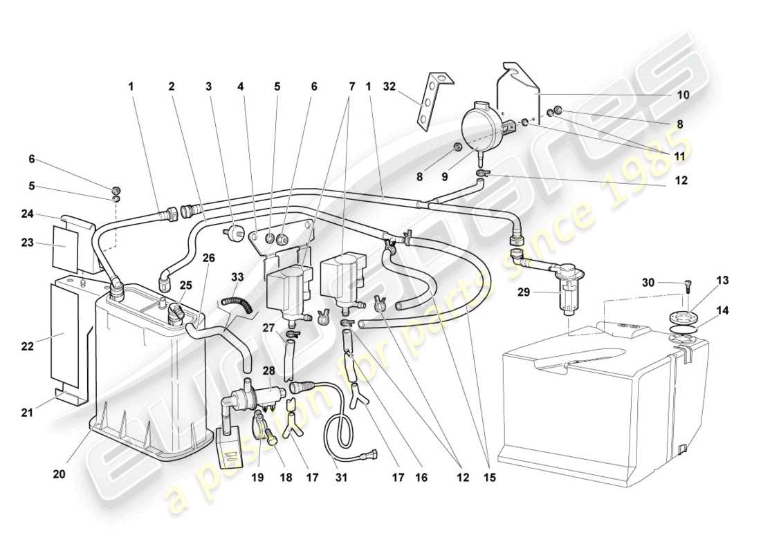 lamborghini murcielago coupe (2003) diagrama de piezas del recipiente de carbón activado