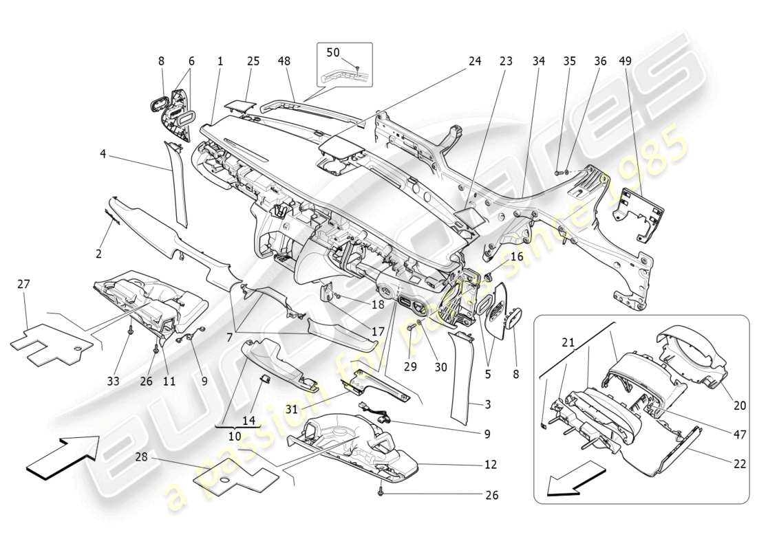 maserati quattroporte (2018) diagrama de piezas de la unidad del tablero