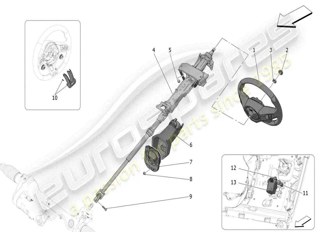 maserati grecale modena (2023) columna de dirección y unidad de volante diagrama de piezas