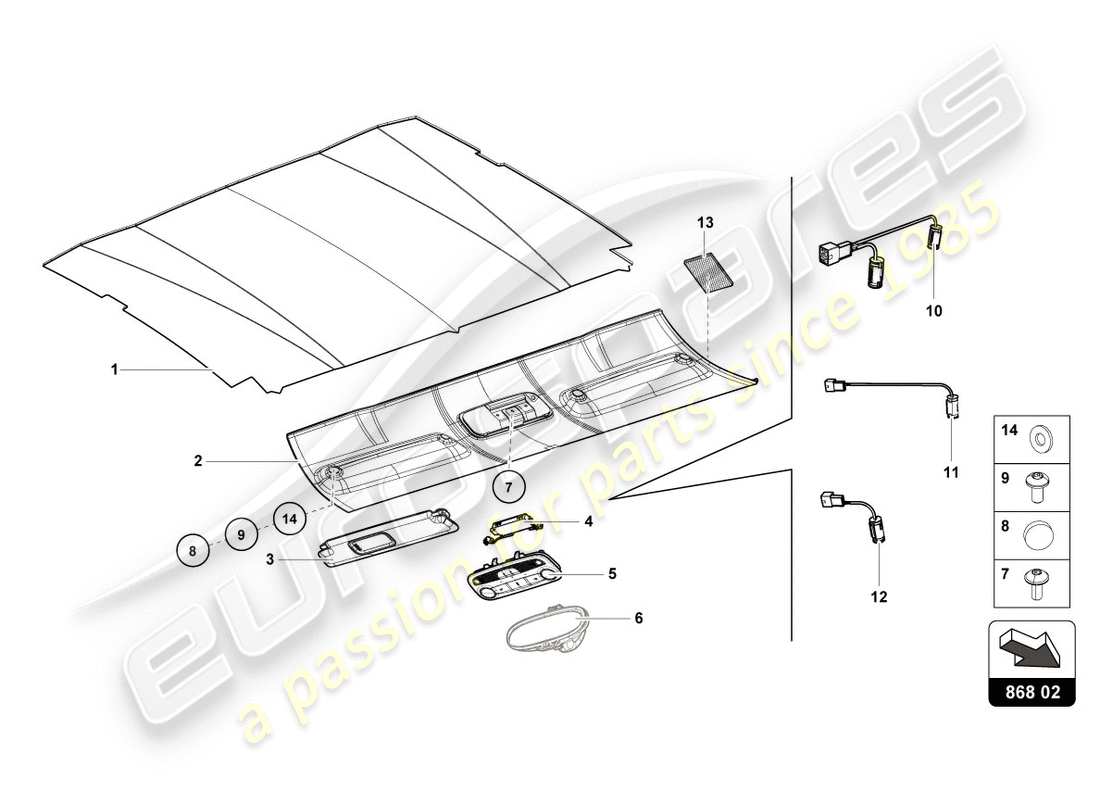 lamborghini lp610-4 avio (2017) diagrama de piezas del revestimiento del techo