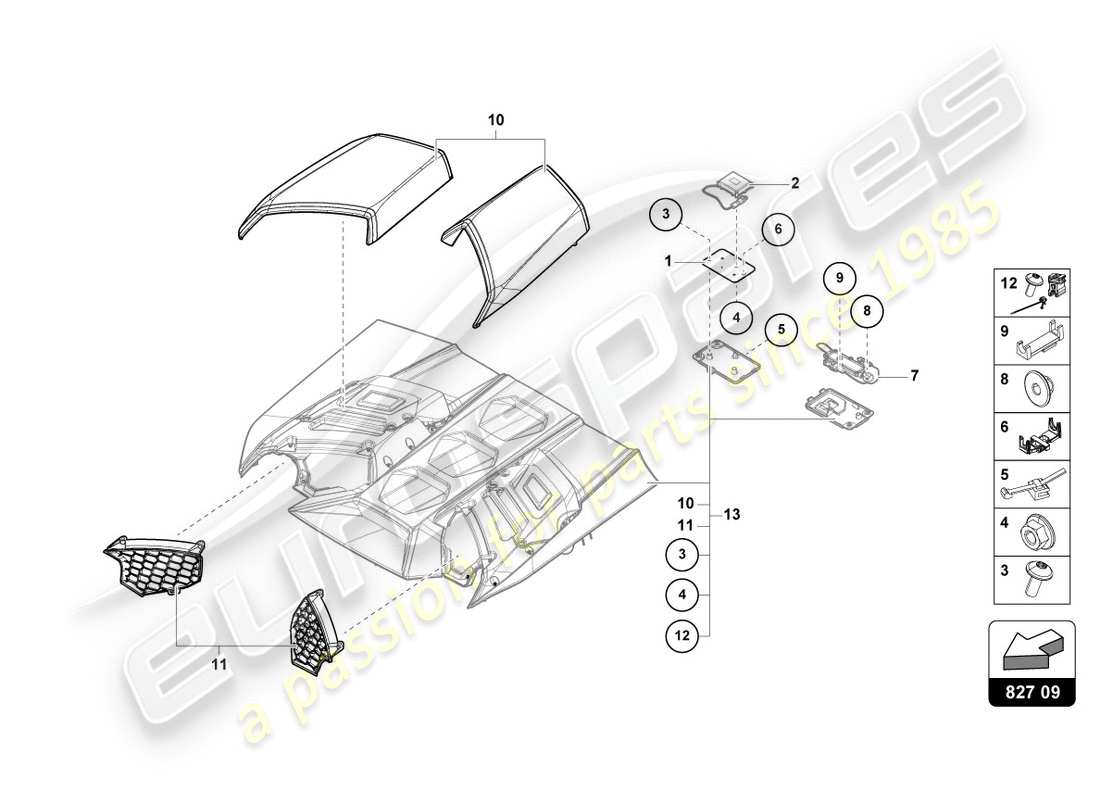 lamborghini 2020 (performante spyder) diagrama de piezas de la tapa trasera