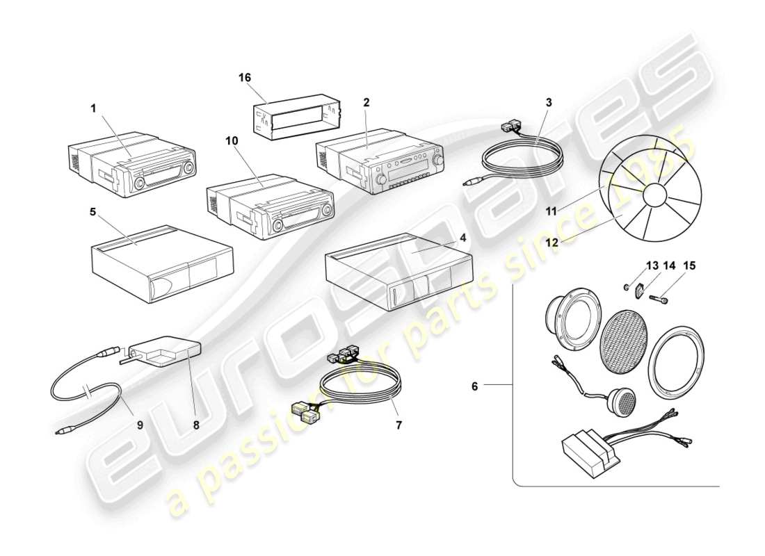 lamborghini murcielago coupe (2003) piezas eléctricas para sistema de audio diagrama de partes