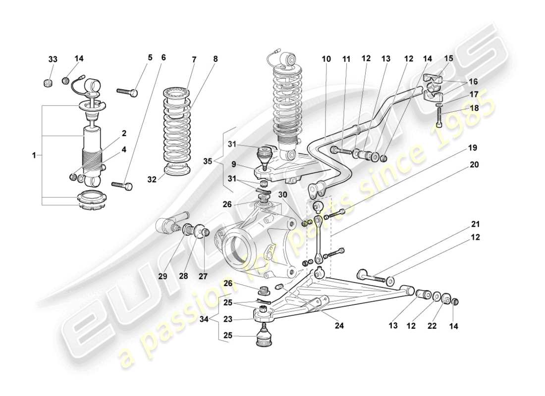 lamborghini murcielago coupe (2002) diagrama de piezas de suspensión delantera