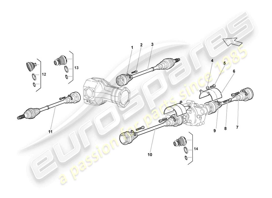 lamborghini murcielago coupe (2002) diagrama de pieza delantero del eje de transmisión