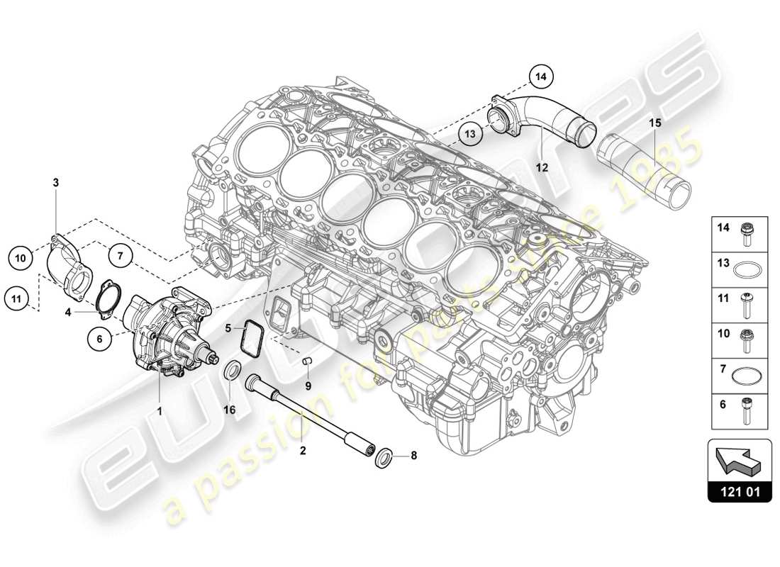 lamborghini 2014 (lp720-4 coupe 50) diagrama de piezas de la bomba de refrigerante