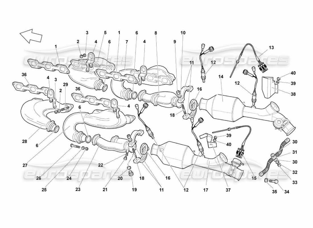 lamborghini murcielago lp670 sistema de escape diagrama de piezas