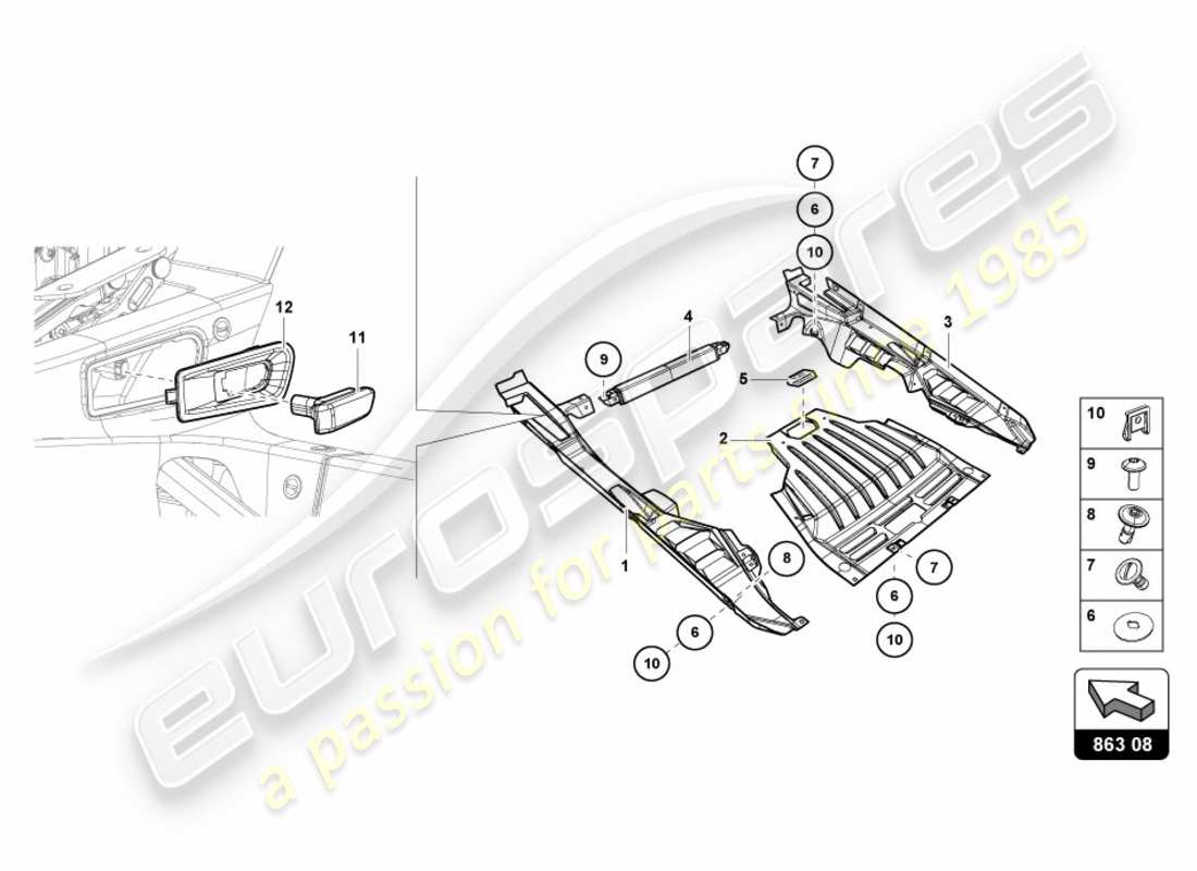 lamborghini lp610-4 avio (2017) diagrama de piezas de la cubierta del motor en carbono