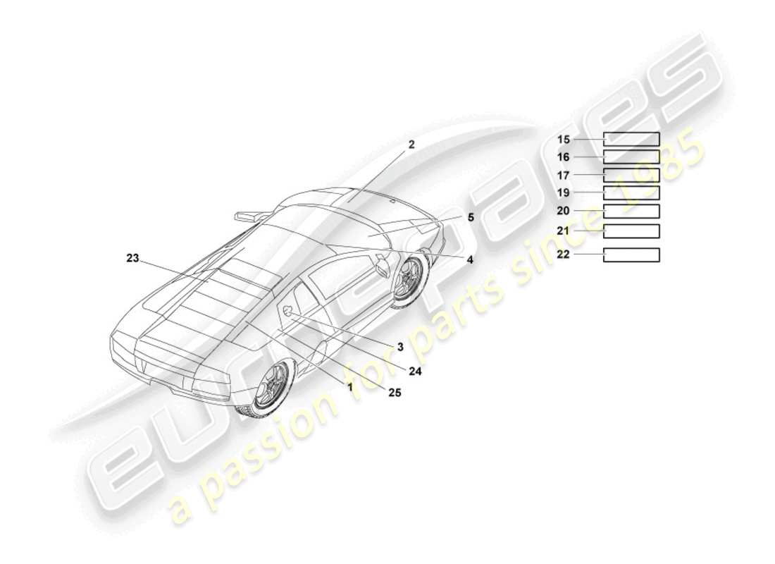 lamborghini murcielago coupe (2003) placas tipo diagrama de piezas