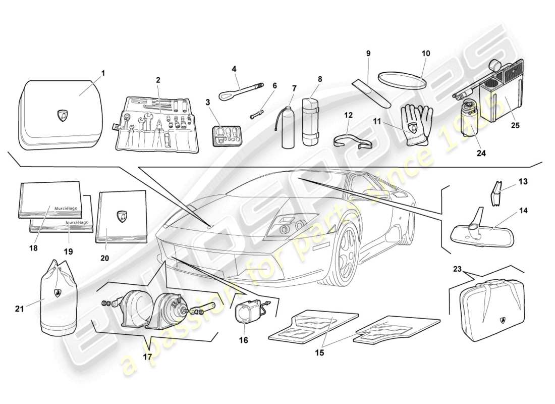 lamborghini murcielago coupe (2002) herramientas del vehículo diagrama de piezas