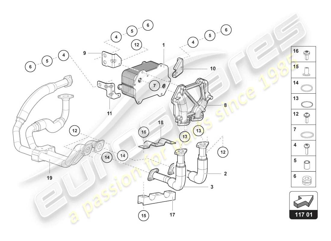 lamborghini 2014 (lp720-4 coupe 50) diagrama de piezas del enfriador de aceite