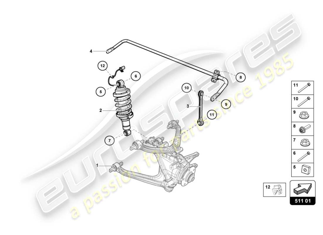 lamborghini 2019 (performante spyder) amortiguador trasero diagrama de piezas