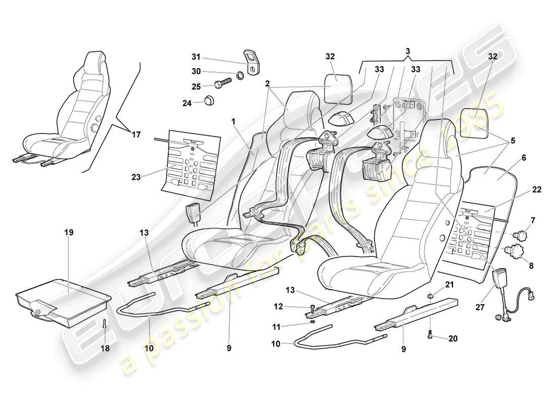 lamborghini murcielago coupe (2002) asiento completo diagrama de pieza