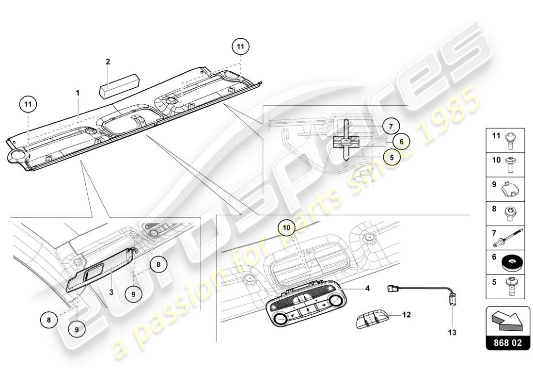 lamborghini lp720-4 coupe 50 (2014) embellecedor del marco del techo diagrama de piezas