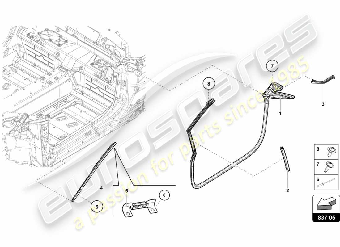 lamborghini 2018 (performante spyder) juntas puertas delanteras diagrama de partes